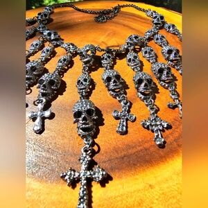 Gunmetal Skull and Cross Pendant Necklace